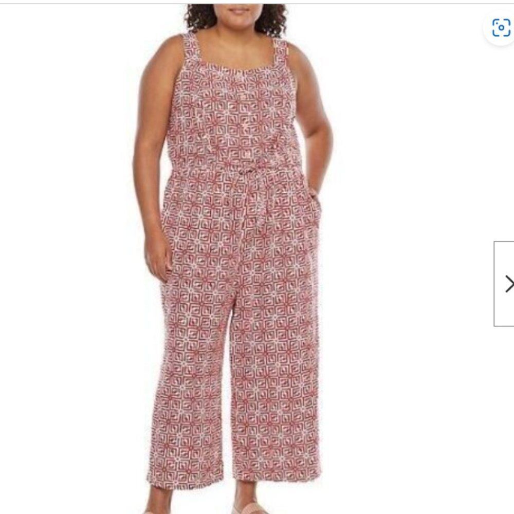 Liz Claiborne Sleeveless Belted Jumpsuit Plus Red - Womens 5X - NEW
